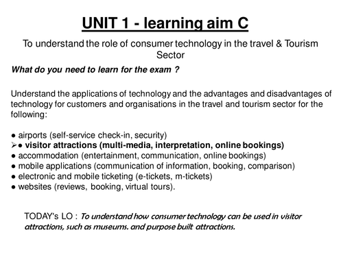 travel and tourism unit 1 consumer technology and online booking systems