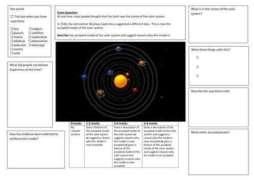 QWC Writing Frame with picture prompt - Solar System