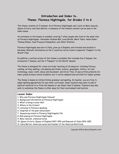 Florence Nightingale Theme and Worksheets (11 lessons)