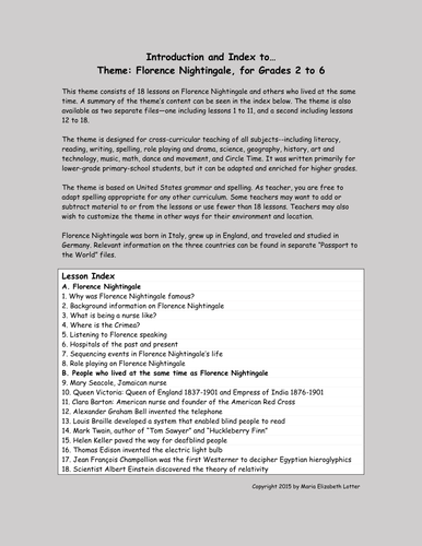 Florence Nightingale Theme and Worksheets (18 lessons)