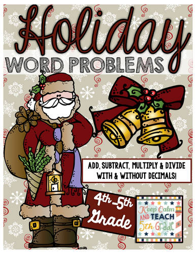 5th Grade Holiday Themed Math Word Problems - Add, Subtract, Multiply & Divide