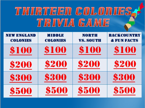 13 Colonies Trivia Game Fun Stuff Teaching Resources