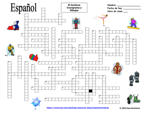 Spanish Winter Crossword Puzzle And Image Ids | Teaching Resources