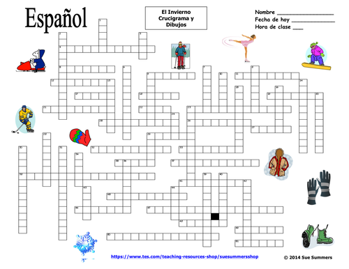 spanish winter crossword puzzle and image ids teaching resources