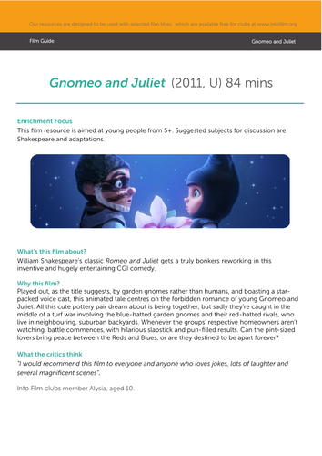 Gnomeo and Juliet Film Guide 