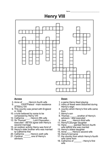 Henry VIII crossword