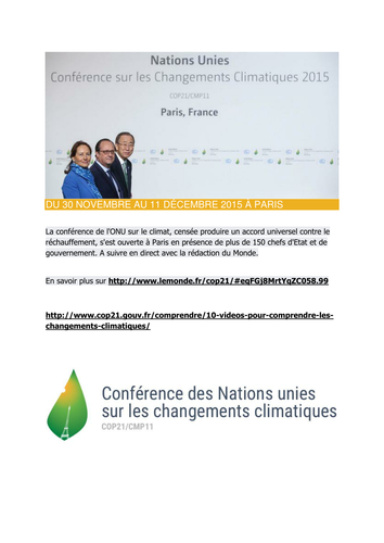COP 21 Conférence sur les changements climatiques 2015