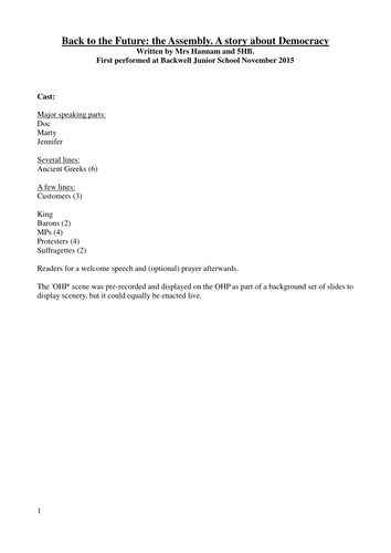 The Story of Democracy: A class assembly with characters from 'Back to the Future'