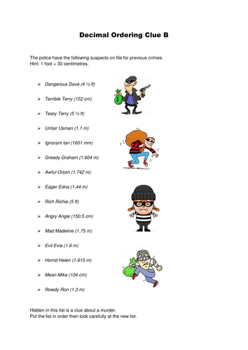 ks3 maths ordering decimals worksheet by jlcaseyuk