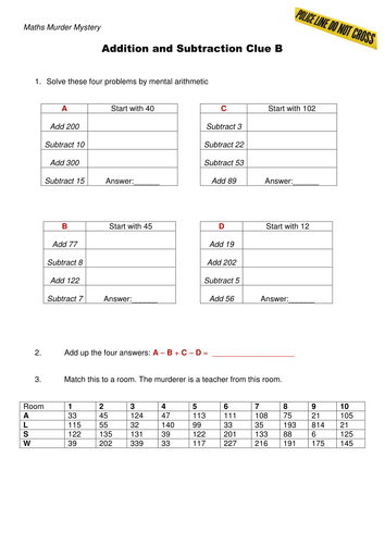 Addition and Subtraction of Whole Numbers worksheet