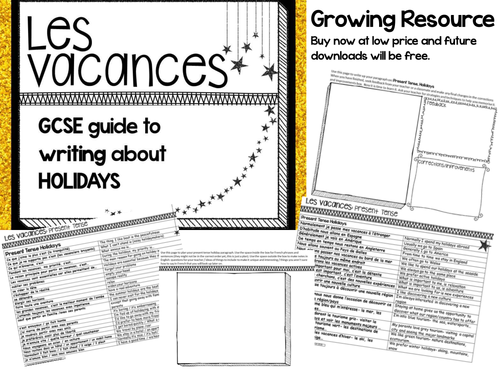 GCSE Les Vacances Writing Guide UPDATED to include perfect tense