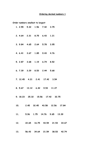 Printables Ordering Decimals Worksheet order decimals worksheet davezan ordering decimal numbers davezan