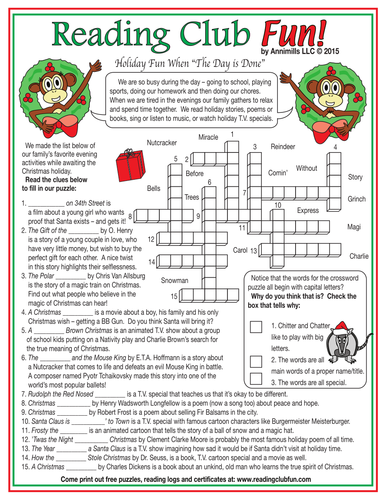 Holiday Poems, T.V. Specials, Stories, Books, and Music Crossword Puzzle
