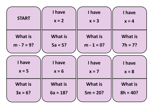 One Step Linear Equations - Follow Me Cards