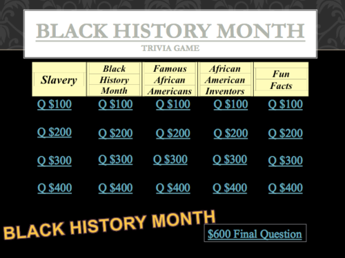 Black History Month Trivia Game Fun!