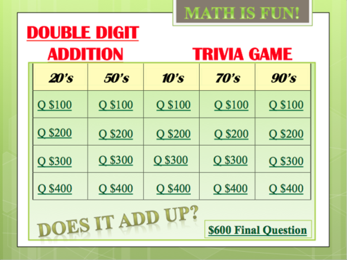 Double Digit Addition Trivia Game