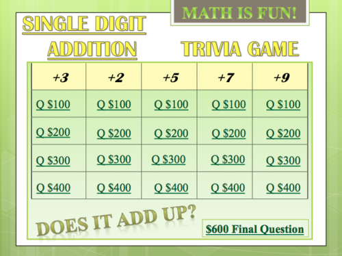 Trivia Game: Single Digit Addition