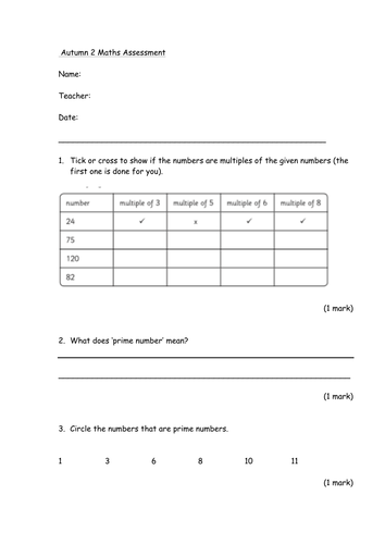 Year 5 Autumn Maths Assessment