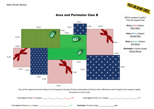 Area and Perimeter Xmas Presents worksheet