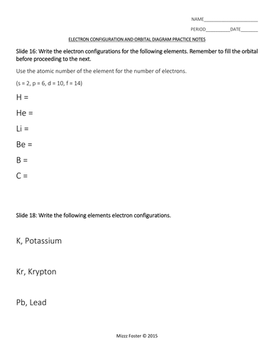 Electron Configuration and Orbital Diagram Power Point w/t Student Handout