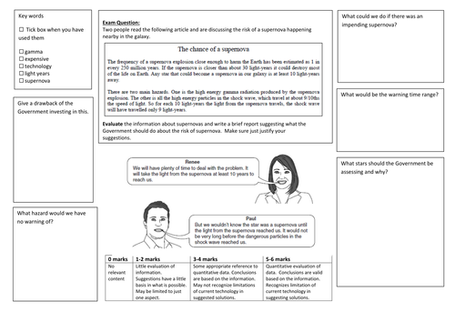 QWC Writing Frame with picture prompt - Supernova