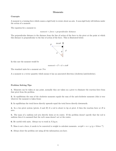 M1 Moments Revision Sheet and Problems
