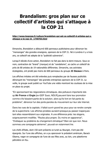 Brandalism à Paris pendant la COP 21