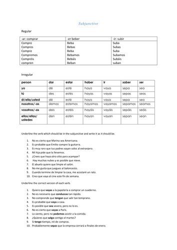 Present Subjunctive (Presente Subjuntivo) worksheet
