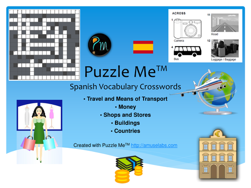 Spanish Vocabulary - Travel, Buildings and Money Crossword Puzzles