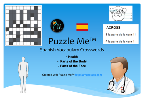 Spanish Vocabulary - Health, Parts of the Face and Body Crossword Puzzles