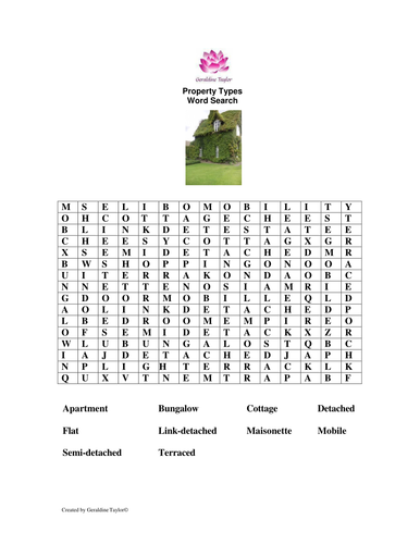 Property Types Word Search