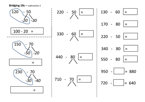 bridging through multiples of 10 to subtract 2 teaching resources