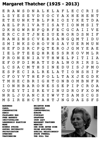 Margaret Thatcher Word Search 