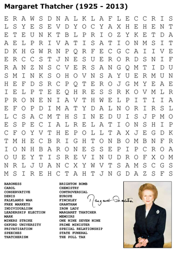 Margaret Thatcher Word Search 