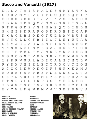 Sacco and Vanzetti Word Search