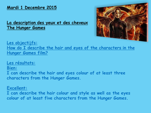 The Hunger Games eyes colour, hair colour and hair style, excellent resources!