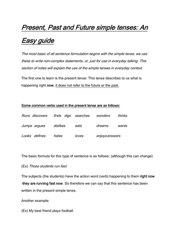 The Simple Tenses: Past,Future and Present