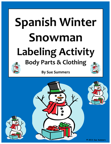 Spanish Christmas / Winter Label the Snowman with Body Parts and Clothing