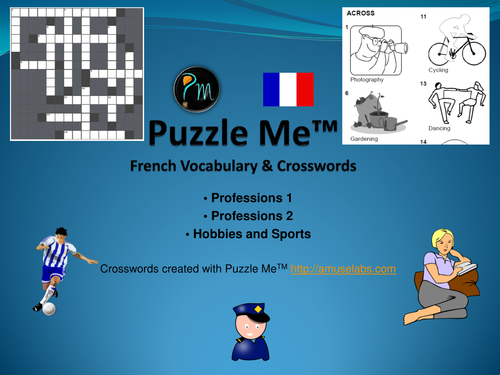 French Vocabulary - Professions, Sports and Hobbies Crossword Puzzles