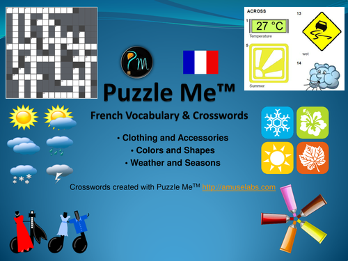 French Vocabulary - Clothing, Color and Weather Crossword Puzzles