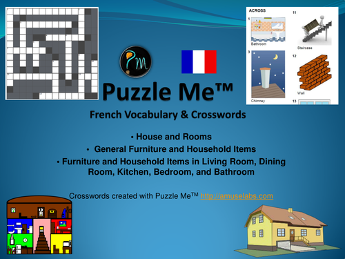French Vocabulary - House and Rooms - Furniture Crossword Puzzles