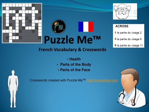 French Vocabulary - Health, Parts of the Face and Body Crossword Puzzles
