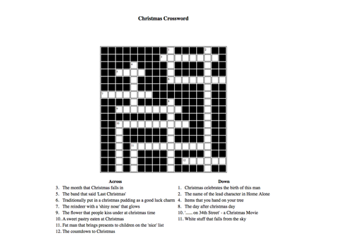 Christmas Crossword  Teaching Resources