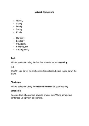 Adverb homework 