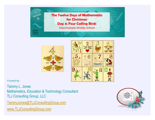 Twelve Days of Mathematics for Christmas-Day 4-Int-MS