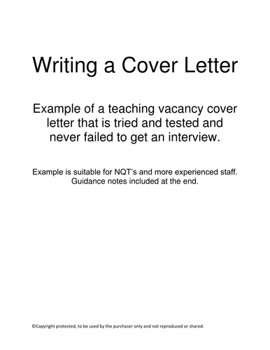 Cover Letter Letter Of Application Example And Advice Teaching Resources