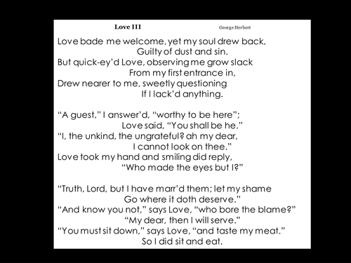 CIE  Gcse Literature Poetry - 'Love III' by George Herbert