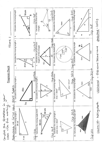 Practice Pythagoras, Trig questions - with answers