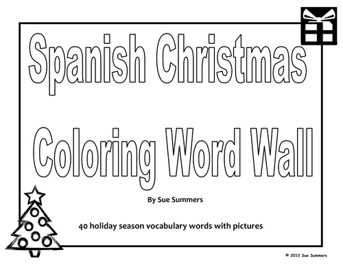 Spanish Christmas Coloring Word Wall - 40 Words with Pictures