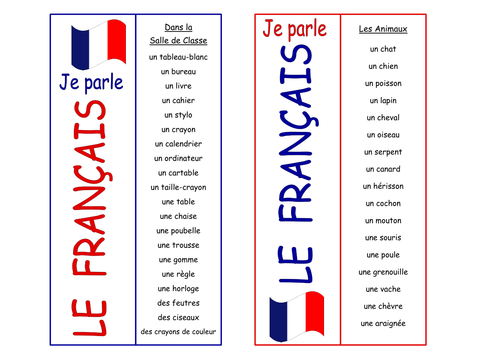 FRENCH - Bookmarks with vocabulary | Teaching Resources